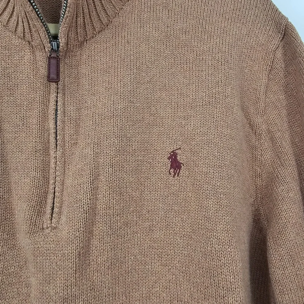 Polo Ralph Lauren Quarter Zip Sweater XL Brown Old Money Preppy Classic Cotton